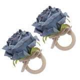 2Pcs Novelty Wooden Napkin Buckle Artificial Floral Napkin Ring for Festival Table DecorationNavy - Extra Image
