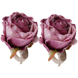 2Pcs Novelty Wooden Napkin Buckle Artificial Floral Napkin Ring for Festival Table DecorationPurple