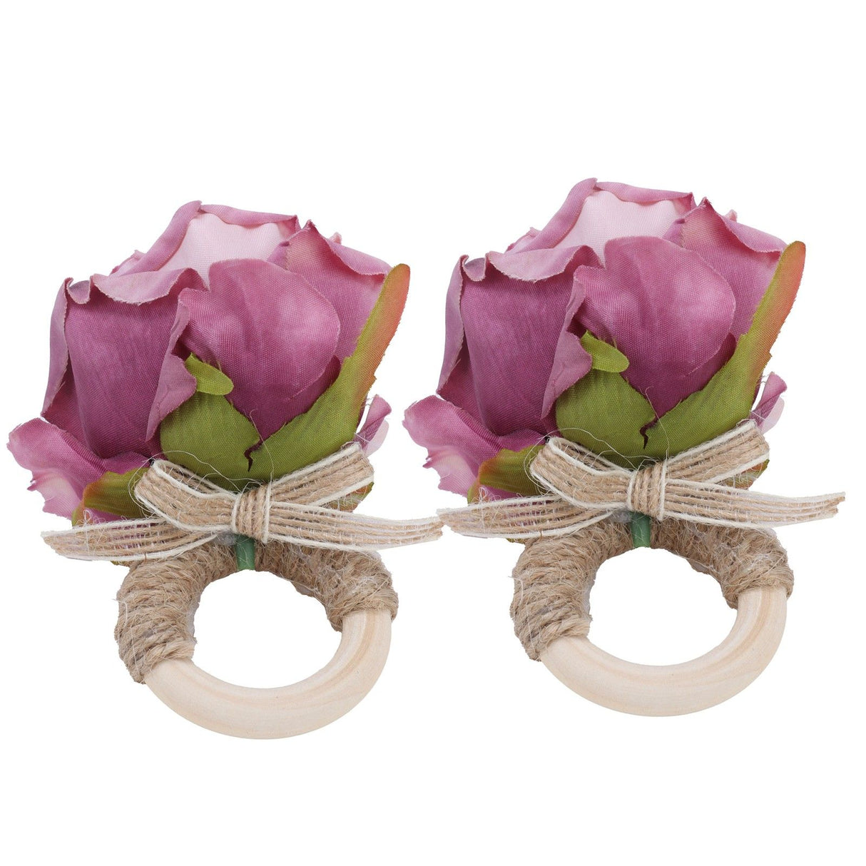 2Pcs Novelty Wooden Napkin Buckle Artificial Floral Napkin Ring for Festival Table DecorationPurple