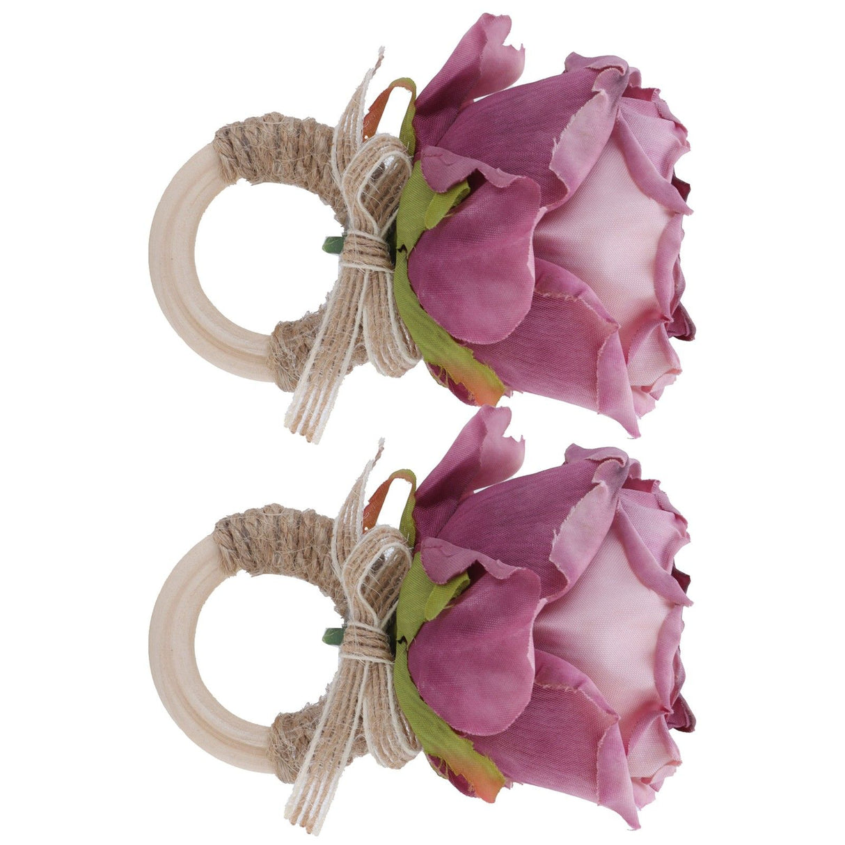 2Pcs Novelty Wooden Napkin Buckle Artificial Floral Napkin Ring for Festival Table DecorationPurple