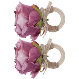 2Pcs Novelty Wooden Napkin Buckle Artificial Floral Napkin Ring for Festival Table DecorationPurple