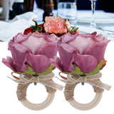 2Pcs Novelty Wooden Napkin Buckle Artificial Floral Napkin Ring for Festival Table DecorationPurple