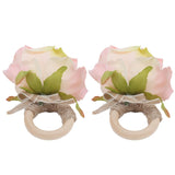 2Pcs Novelty Wooden Napkin Buckle Artificial Floral Napkin Ring for Festival Table DecorationPink