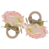 2Pcs Novelty Wooden Napkin Buckle Artificial Floral Napkin Ring for Festival Table DecorationPink