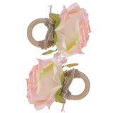 2Pcs Novelty Wooden Napkin Buckle Artificial Floral Napkin Ring for Festival Table DecorationPink
