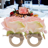 2Pcs Novelty Wooden Napkin Buckle Artificial Floral Napkin Ring for Festival Table DecorationPink - Extra Image