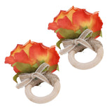 2Pcs Novelty Wooden Napkin Buckle Artificial Floral Napkin Ring for Festival Table DecorationOrange - Front View