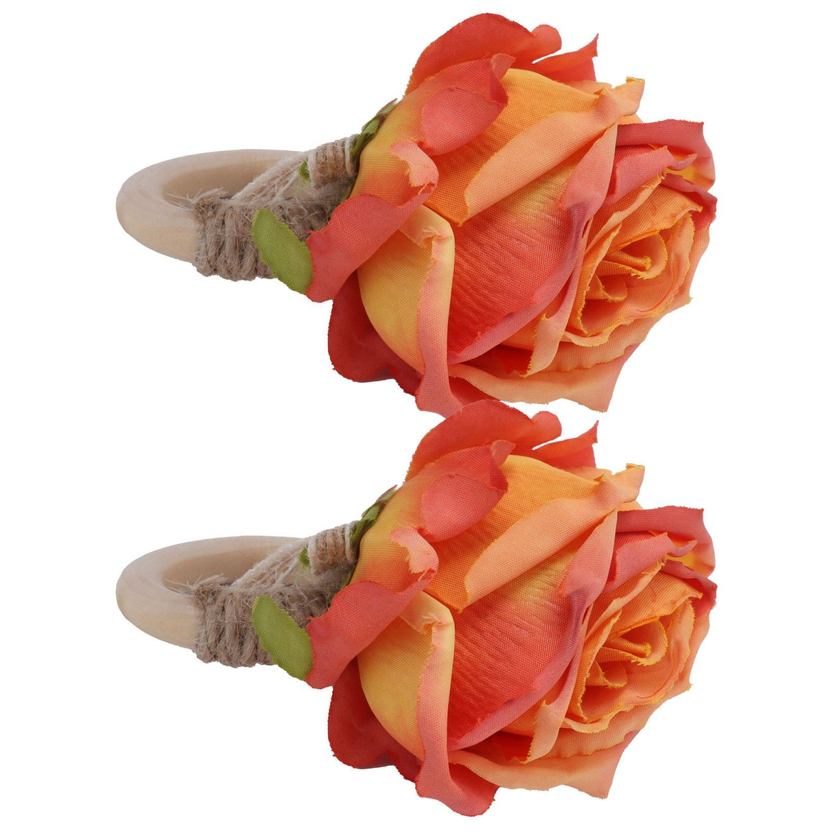 2Pcs Novelty Wooden Napkin Buckle Artificial Floral Napkin Ring for Festival Table DecorationOrange