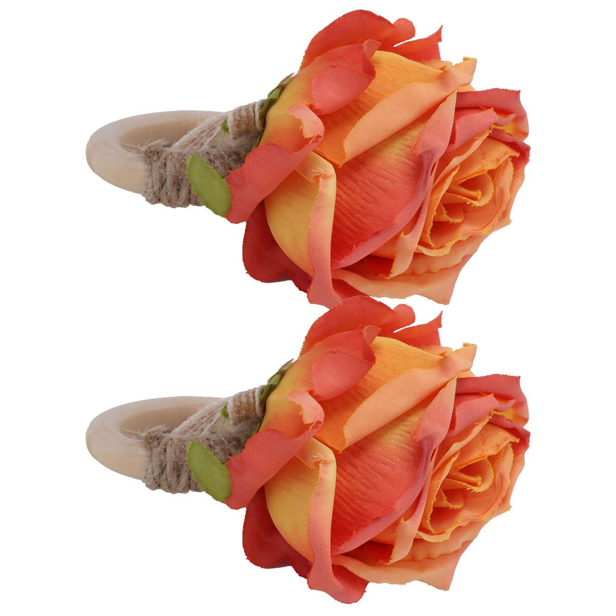 2Pcs Novelty Wooden Napkin Buckle Artificial Floral Napkin Ring for Festival Table DecorationOrange
