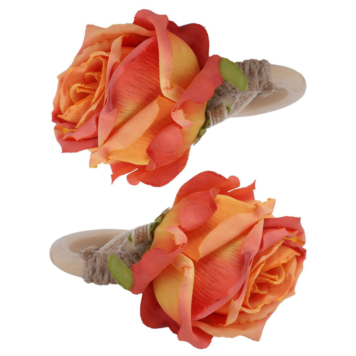 2Pcs Novelty Wooden Napkin Buckle Artificial Floral Napkin Ring for Festival Table DecorationOrange