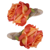 2Pcs Novelty Wooden Napkin Buckle Artificial Floral Napkin Ring for Festival Table DecorationOrange