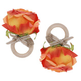 2Pcs Novelty Wooden Napkin Buckle Artificial Floral Napkin Ring for Festival Table DecorationOrange