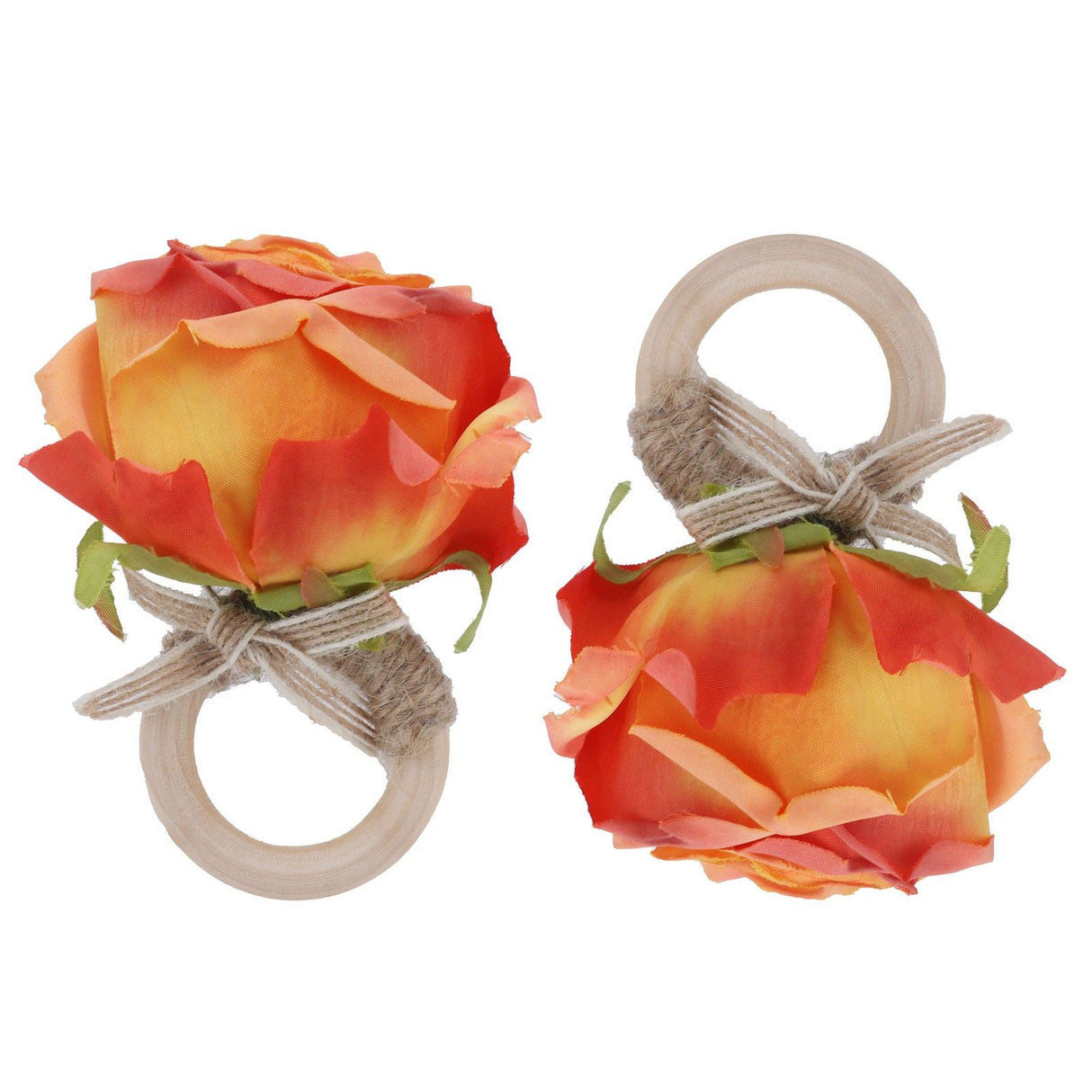 2Pcs Novelty Wooden Napkin Buckle Artificial Floral Napkin Ring for Festival Table DecorationOrange