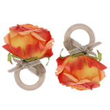 2Pcs Novelty Wooden Napkin Buckle Artificial Floral Napkin Ring for Festival Table DecorationOrange