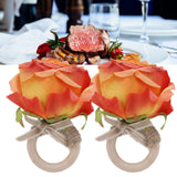 2Pcs Novelty Wooden Napkin Buckle Artificial Floral Napkin Ring for Festival Table DecorationOrange