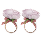 2Pcs Iron Napkin Buckle Simulation Flower Artificial Pearl Napkin Ring for Hotel FestivalPurple