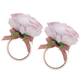 2Pcs Iron Napkin Buckle Simulation Flower Artificial Pearl Napkin Ring for Hotel FestivalPurple - Front View