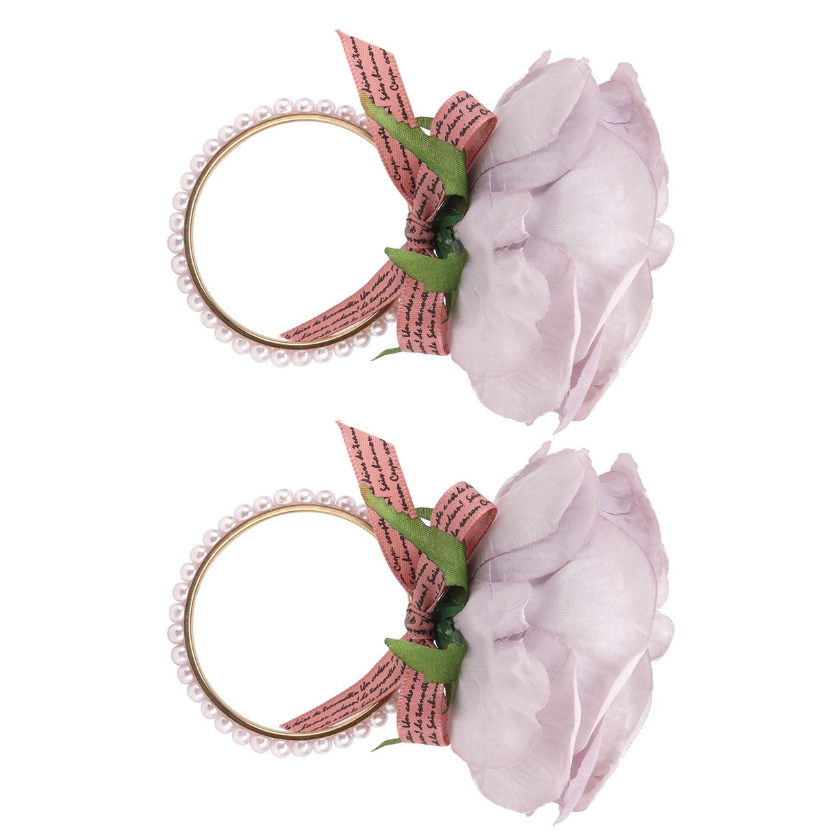 2Pcs Iron Napkin Buckle Simulation Flower Artificial Pearl Napkin Ring for Hotel FestivalPurple