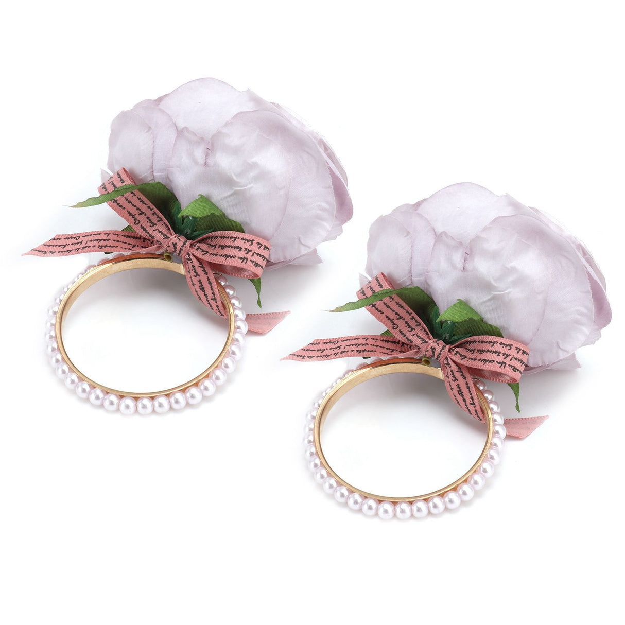 2Pcs Iron Napkin Buckle Simulation Flower Artificial Pearl Napkin Ring for Hotel FestivalPurple