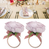 2Pcs Iron Napkin Buckle Simulation Flower Artificial Pearl Napkin Ring for Hotel FestivalPurple