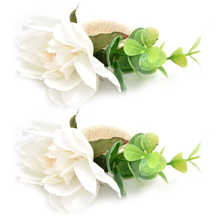 2Pcs Hemp Rope Napkin Buckle Simulation Flower Napkin Ring for Hotel Western Restaurant6622 White