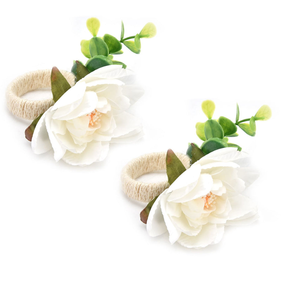 2Pcs Hemp Rope Napkin Buckle Simulation Flower Napkin Ring for Hotel Western Restaurant6622 White