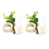 2Pcs Hemp Rope Napkin Buckle Simulation Flower Napkin Ring for Hotel Western Restaurant6622 White - Low Angle