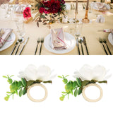 2Pcs Hemp Rope Napkin Buckle Simulation Flower Napkin Ring for Hotel Western Restaurant6622 White