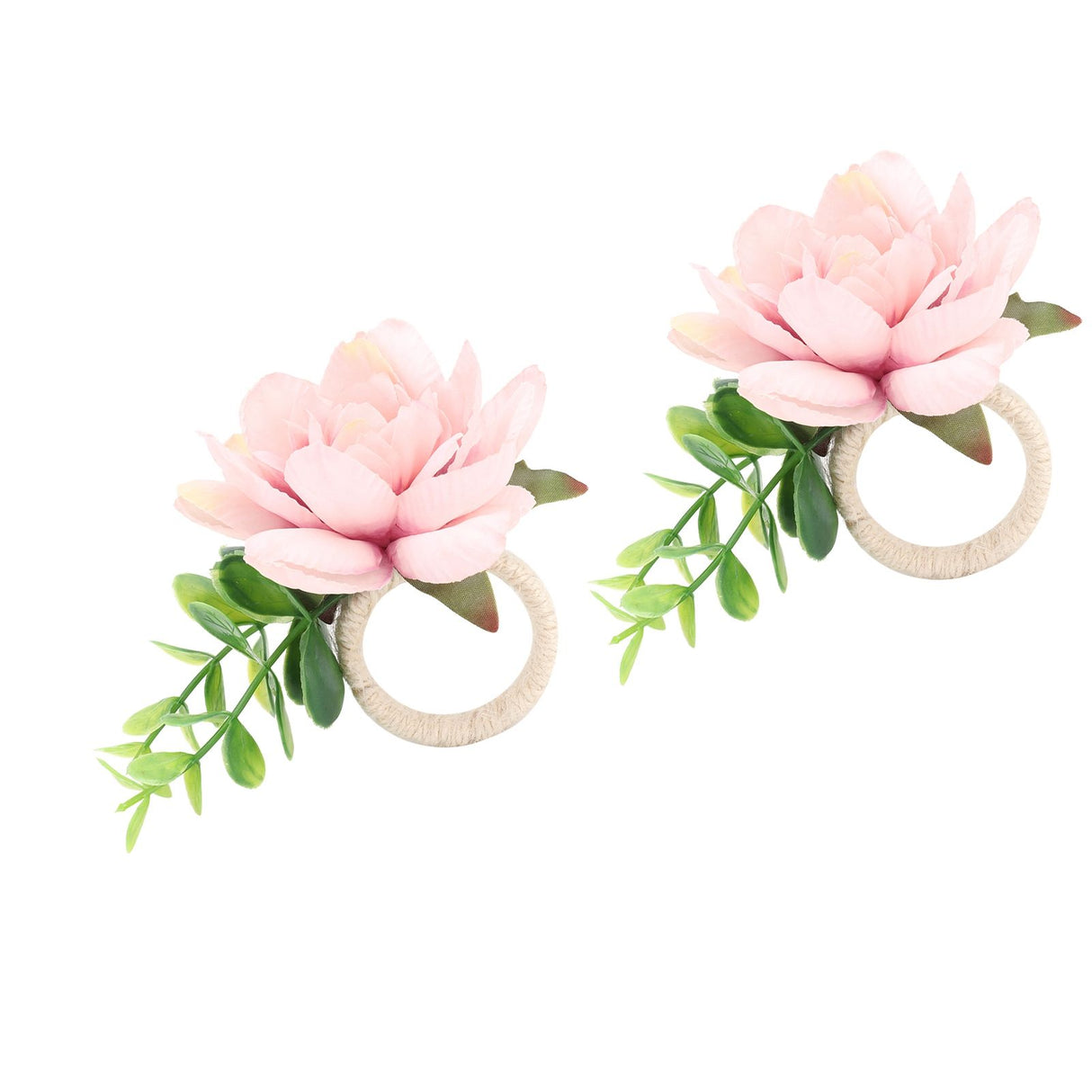 2Pcs Hemp Rope Napkin Buckle Simulation Flower Napkin Ring for Hotel Western Restaurant6622 Pink