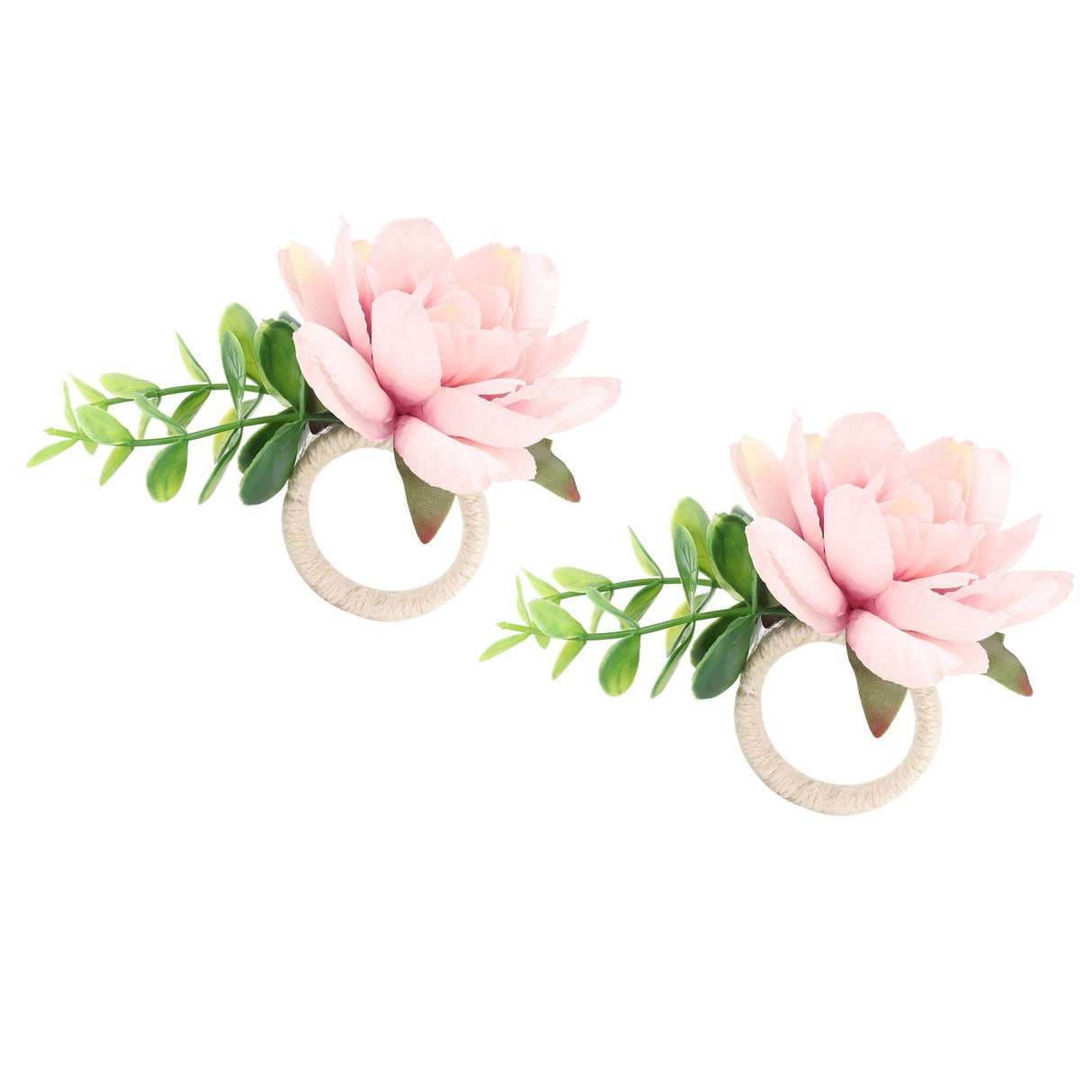 2Pcs Hemp Rope Napkin Buckle Simulation Flower Napkin Ring for Hotel Western Restaurant6622 Pink