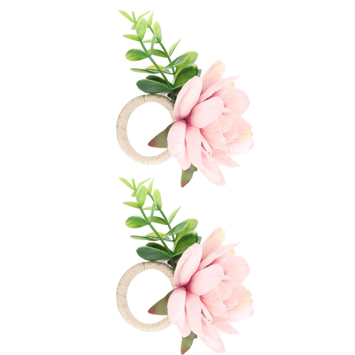 2Pcs Hemp Rope Napkin Buckle Simulation Flower Napkin Ring for Hotel Western Restaurant6622 Pink