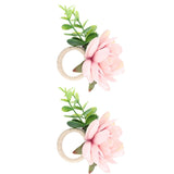 2Pcs Hemp Rope Napkin Buckle Simulation Flower Napkin Ring for Hotel Western Restaurant6622 Pink - Top-Down View