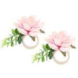 2Pcs Hemp Rope Napkin Buckle Simulation Flower Napkin Ring for Hotel Western Restaurant6622 Pink