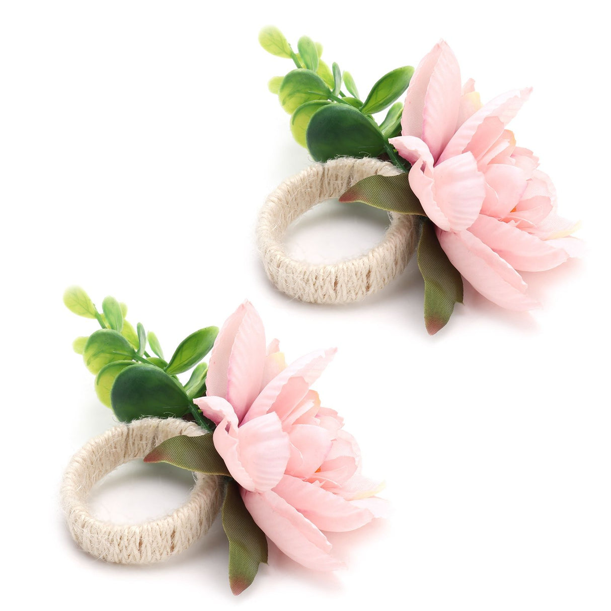 2Pcs Hemp Rope Napkin Buckle Simulation Flower Napkin Ring for Hotel Western Restaurant6622 Pink