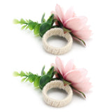 2Pcs Hemp Rope Napkin Buckle Simulation Flower Napkin Ring for Hotel Western Restaurant6622 Pink - Extra Image