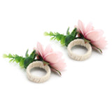 2Pcs Hemp Rope Napkin Buckle Simulation Flower Napkin Ring for Hotel Western Restaurant6622 Pink
