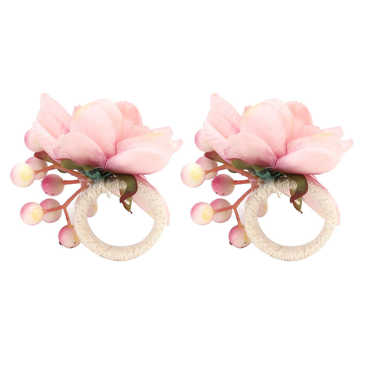 2Pcs Hemp Rope Napkin Buckle Simulation Flower Napkin Ring for Hotel Western Restaurant6623 Pink