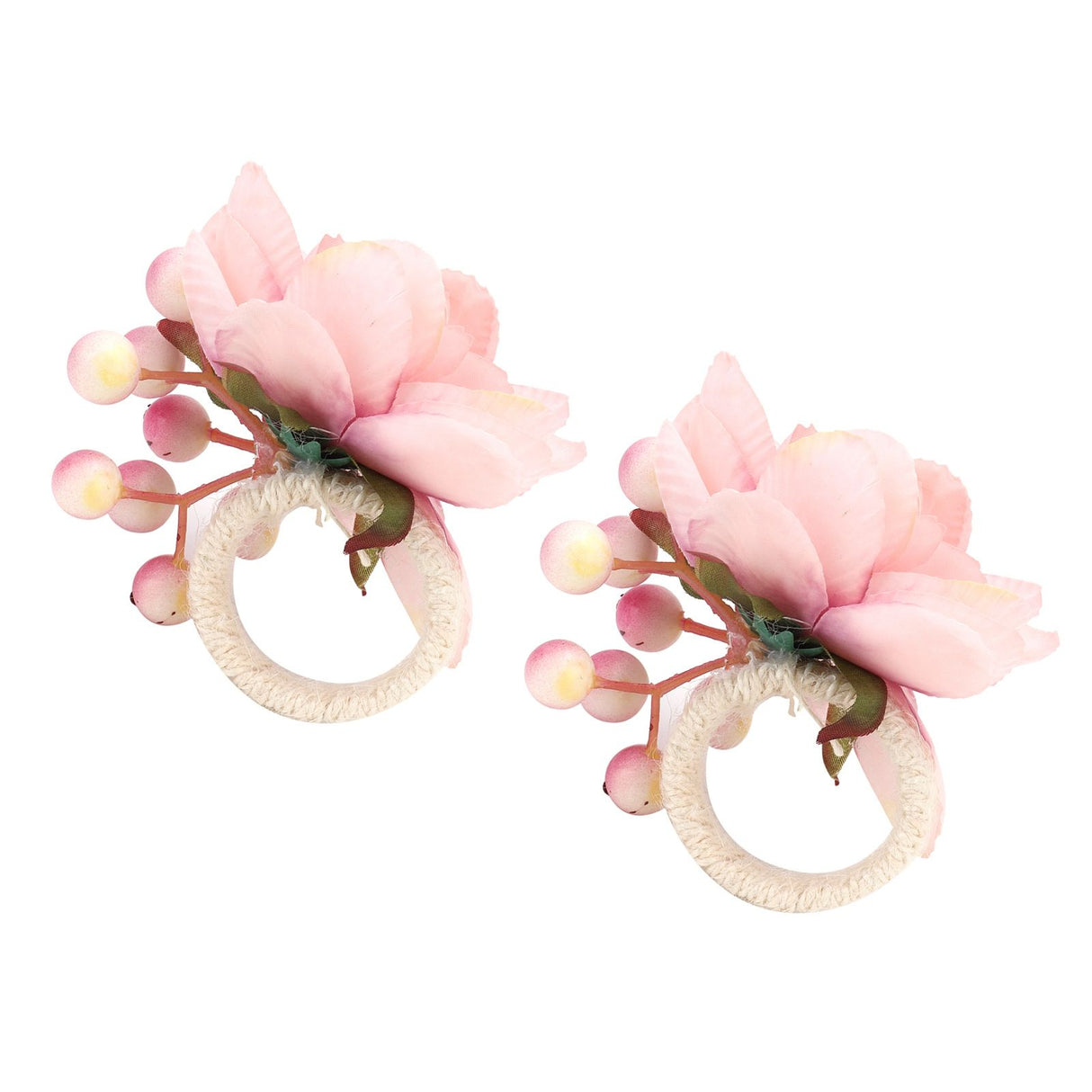 2Pcs Hemp Rope Napkin Buckle Simulation Flower Napkin Ring for Hotel Western Restaurant6623 Pink