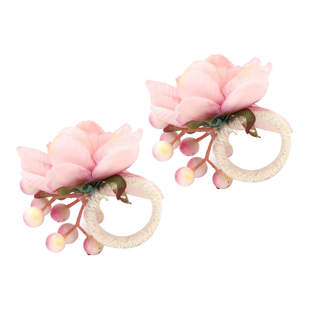 2Pcs Hemp Rope Napkin Buckle Simulation Flower Napkin Ring for Hotel Western Restaurant6623 Pink