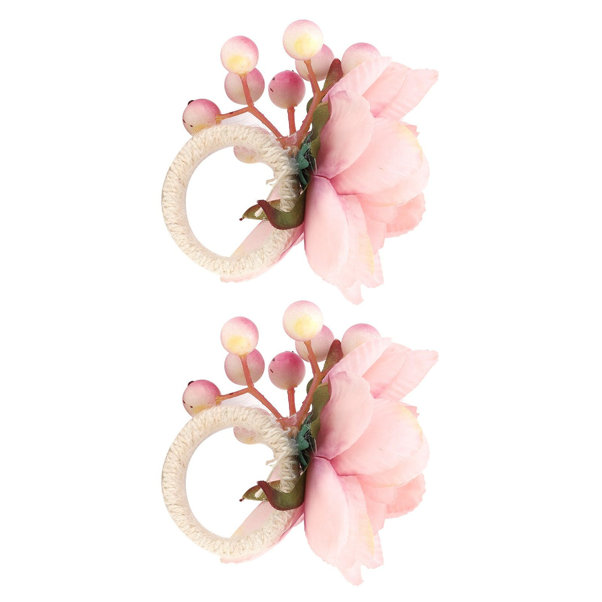 2Pcs Hemp Rope Napkin Buckle Simulation Flower Napkin Ring for Hotel Western Restaurant6623 Pink