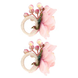 2Pcs Hemp Rope Napkin Buckle Simulation Flower Napkin Ring for Hotel Western Restaurant6623 Pink