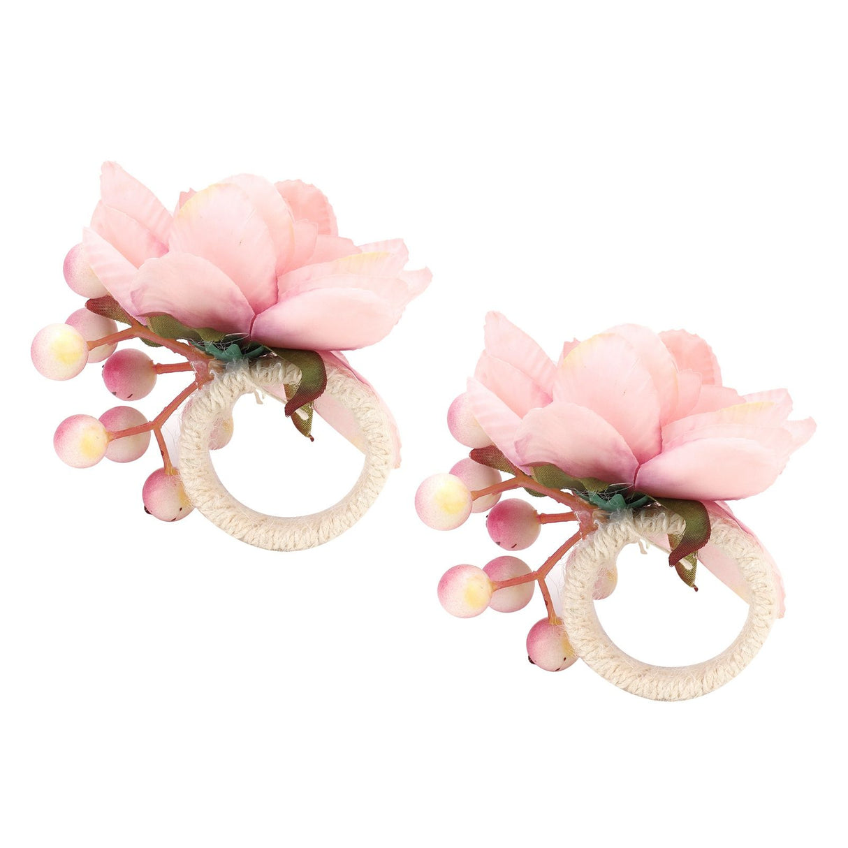 2Pcs Hemp Rope Napkin Buckle Simulation Flower Napkin Ring for Hotel Western Restaurant6623 Pink