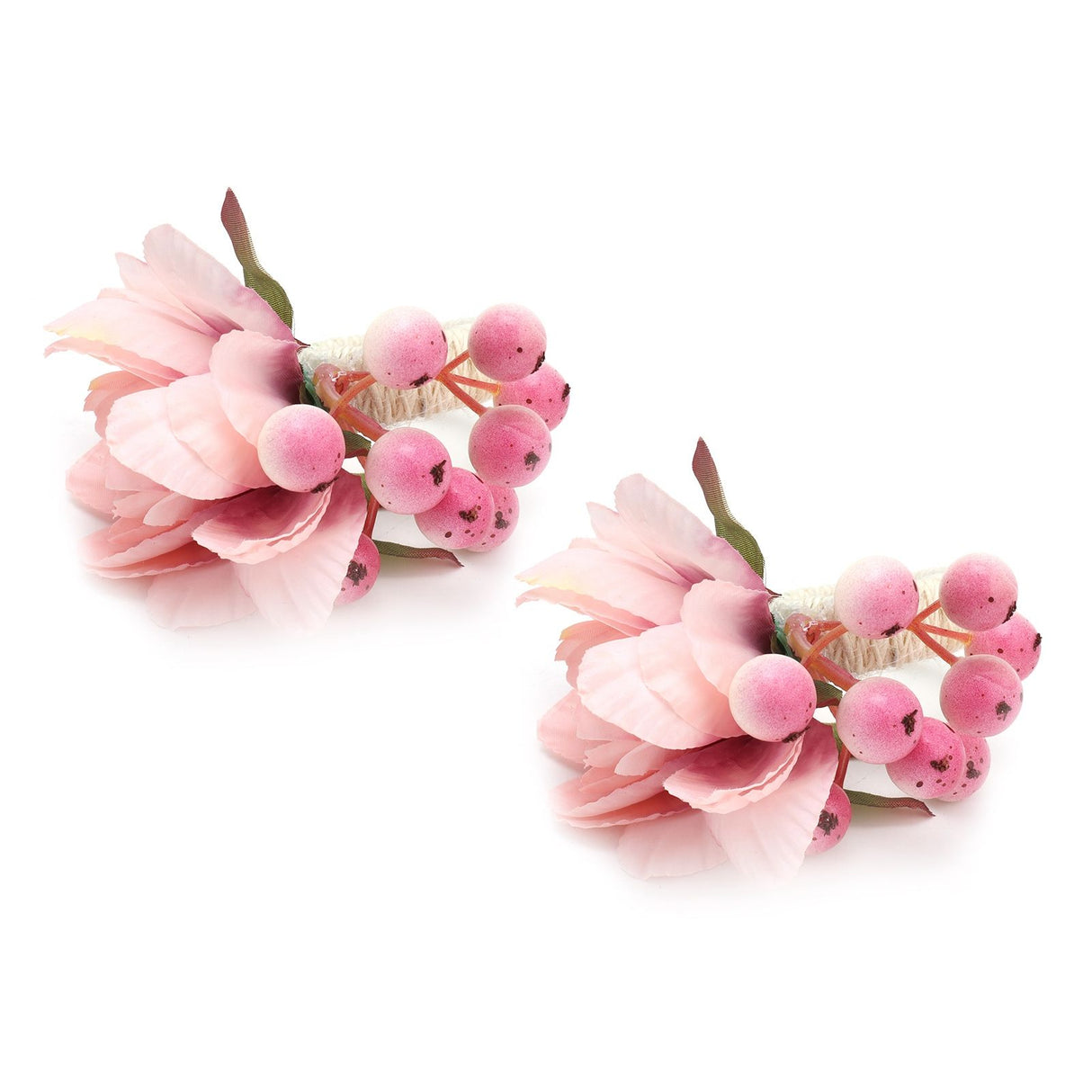 2Pcs Hemp Rope Napkin Buckle Simulation Flower Napkin Ring for Hotel Western Restaurant6623 Pink