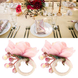 2Pcs Hemp Rope Napkin Buckle Simulation Flower Napkin Ring for Hotel Western Restaurant6623 Pink