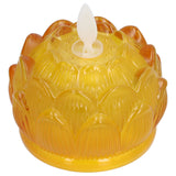 LED Flower Lamp Imitation Glass Yellow Light Electronic Candle Lotus Flower Decor for Home OfficeYellow
