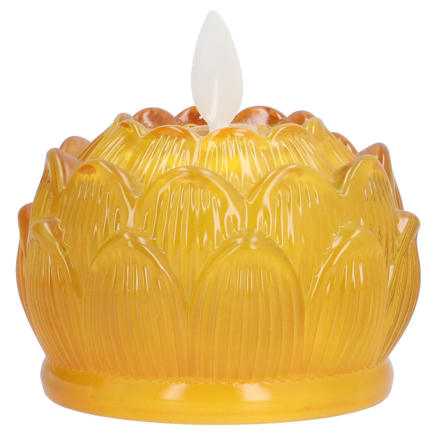 LED Flower Lamp Imitation Glass Yellow Light Electronic Candle Lotus Flower Decor for Home OfficeYellow
