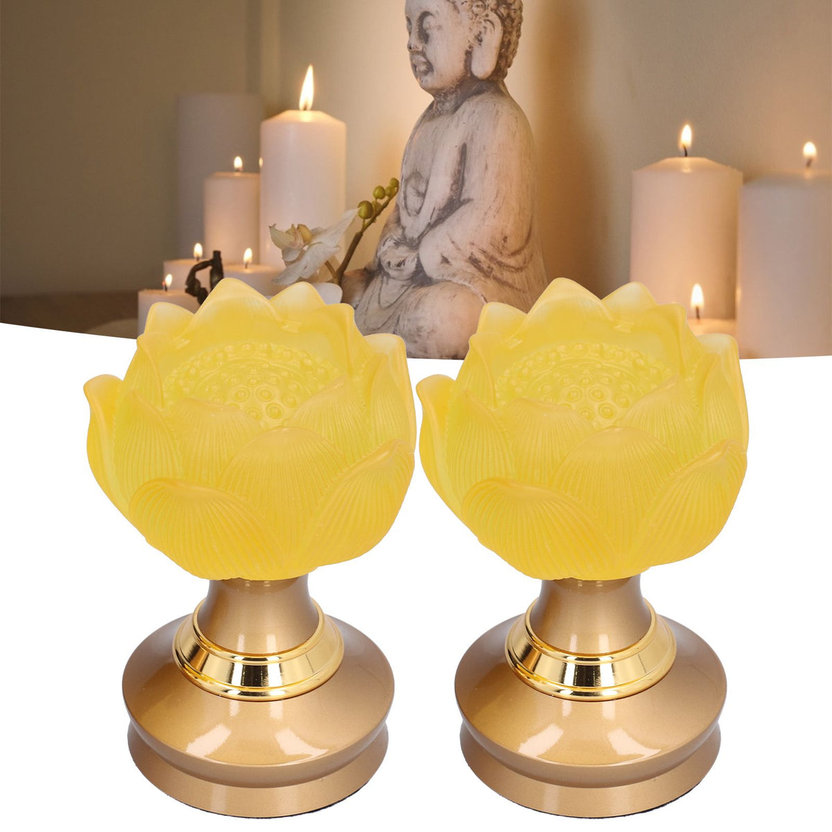 2 Set LED Buddhist Light Yellow Buddha Lamp Adjustable Buddhist Flower Light Buddhism SupplyAU Plug 100-240V