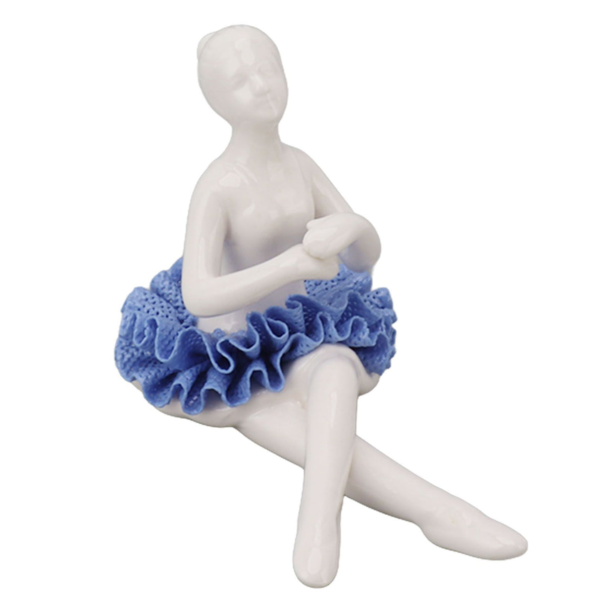 Ballerina Statue Beautiful Relaxed Mood Delicate Ceramic Ballet Dancer Figurine with Blue Dress for Home Tabletop Decoration