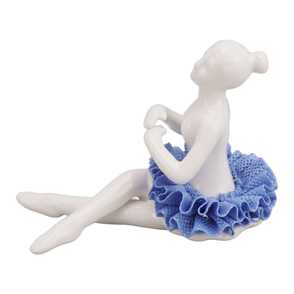 Ballerina Statue Beautiful Relaxed Mood Delicate Ceramic Ballet Dancer Figurine with Blue Dress for Home Tabletop Decoration