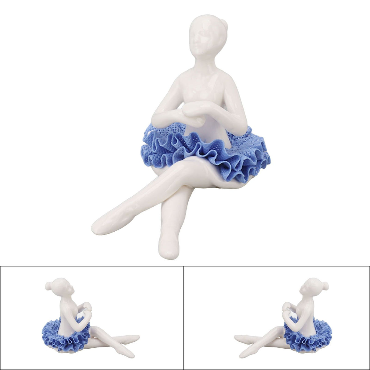 Ballerina Statue Beautiful Relaxed Mood Delicate Ceramic Ballet Dancer Figurine with Blue Dress for Home Tabletop Decoration